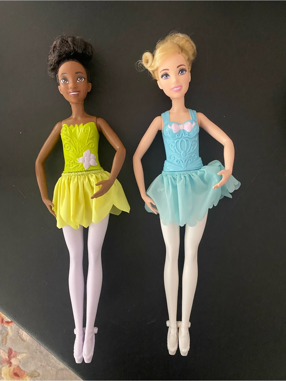 Disney Pair of Princess Ballerina Dolls in Lime Green and Light Blue Tutus